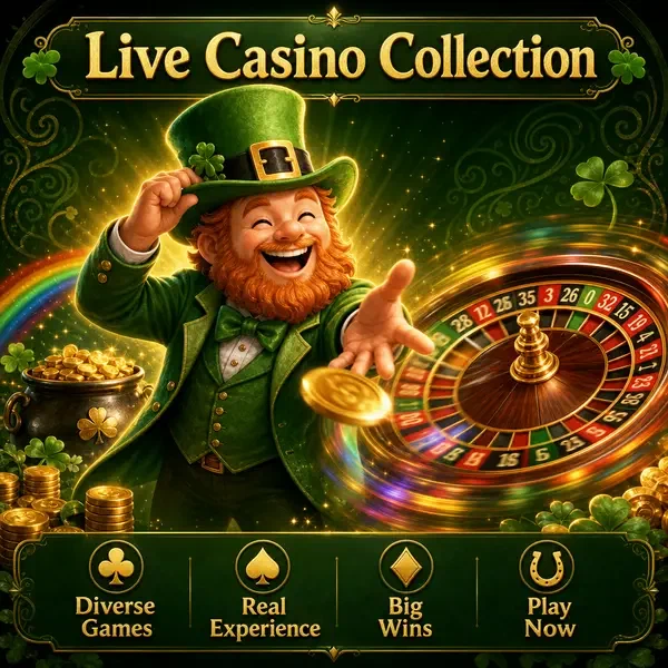 Lucky the Leprechaun hosting live casino games at PotsOfLuck with spinning roulette wheel