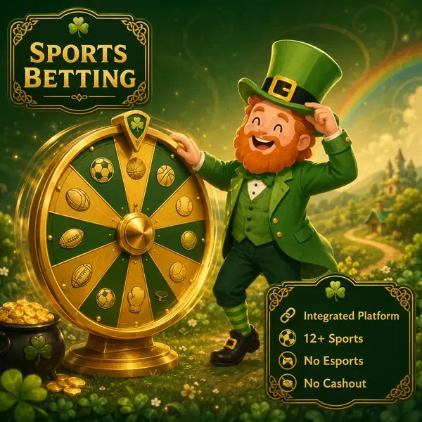Lucky the Leprechaun spins golden prize wheel at PotsOfLuck Sports Betting sportsbook adventure